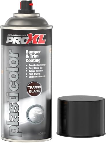 PROXL Plasticolour Black Aerosol - 400 ml | Durable Bumper & Trim Coating | Adheres to Plastic Substrates | Fast Drying & Easy Blend | Suitable for Interior & Exterior Use | Vari-Nozzle Included