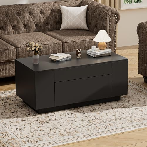 BonVache Couchtisch, Beistelltisch Couch, Wohnzimmertisch Holz mit Stauraum, Coffee Table, Kaffeetisch mit Versteckter Schubladen, Coffee Table, Sofatisch Tisch für Wohnzimmer, 90*50*42cm, Schwarz