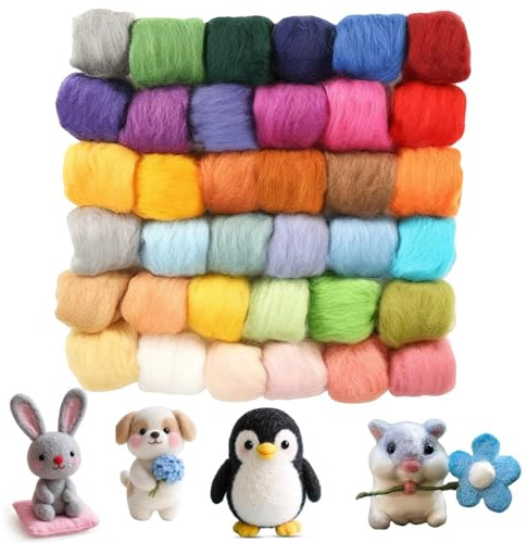 MeYuxg 36 Farben Filzwolle Trockenfilzen, 108g Märchenwolle aus Schafwolle für Nassfilzen und Trockenfilzen, DIY Filzen Handwerk Kreationen Filzwolle, Filzen Starterset zum Filz Basteln und Stricken