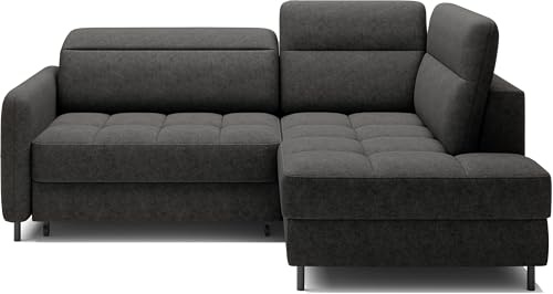 Krudox BAR Ecksofa 208x100x160 cm - Schlafsofa mit Bettkasten und Verstellbare Kopfstützen - Couch mit Metallfüße - Sofa mit Schlaffunktion 160x128 cm - Rechts - Stoff Raquel 05