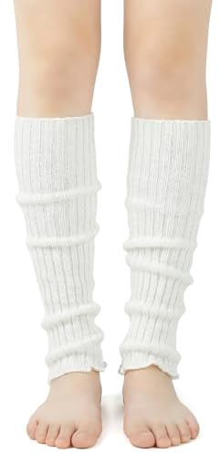 Xinjoduz 2 scaldamuscoli beige Y2k all'uncinetto scaldamuscoli larghi e carini anni '80 con volant maniche morbide alla moda anni '80 calzini lunghi a costine per stivali, yoga, feste, sport
