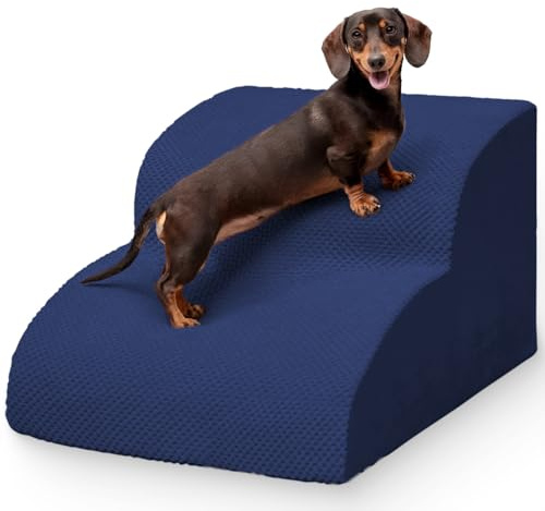 Niubya Hundetreppe für Kleine Hunde H30 cm - für Katzentreppe Hundetreppe Bett und Sofa, ältere und verletzte Haustiere, mit waschbarem Bezug und hochdichtem Schaumstoff (Marineblau, 2 Stufen)