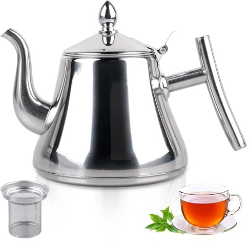 Theiere con infusore 1L - Teiera in acciaio inossidabile con filtro, Theiere Induction per bustine di tè e tè alla rinfusa, compatibile con piastre a induzione