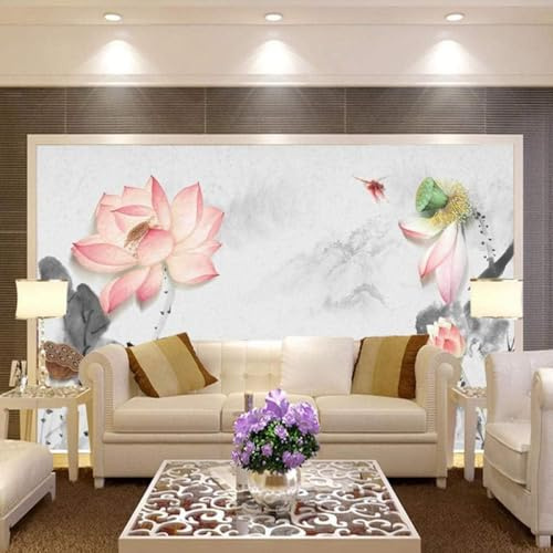 Handgemalt Tusche Rosa Lotusblume Lotusblatt 3D Tapeten Tapete Luxus Home Esszimmer Fototapete Effekt Wohnzimmer Schlafzimmer Kinderzimmer-430cm×300cm
