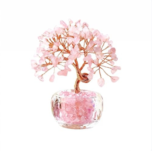 SiumPklay Handmade Rose Quartz Crystal Tree - Valentine's Gift for Her, Customizable Love Token, DIY Pink Crystal Decor for Home Office, Unique Gift for Wife, Girlfriend, Women