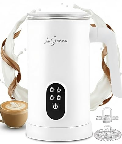 LaDonna Electric Milk Frother, 4-Function Milk Steamer with Hot Froth, Heat Milk, Cold Froth & Hot Chocolate Modes, Magnetic Foam Technology Coffee Frother for Latte & Cappuccino (White)