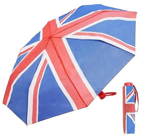 KAV Kids Striped Dome Umbrella – Auto Open, Lightweight Rain Umbrella for Boys & Girls, Windproof & Waterproof, Durable Canopy, Easy Carry Perfect for School, Travel & Outdoor Use - Union Jack