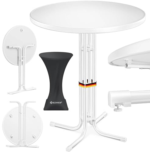 KESSER® Stehtisch klappbar 2er Set Ø60cm rund, Gastro Bistrotisch Hochtisch Cocktail Stehtisch + Husse, Klapptisch Partytisch für Garten/Balkon/Events/Gastronomie, wetterfest, In- & Outdoor, Weiß