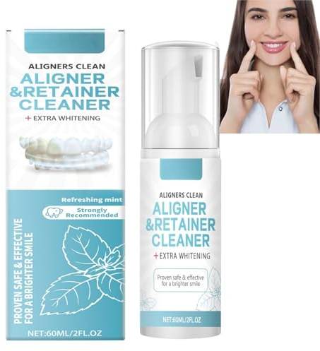 60ml Aligner and Retainer Cleaner Foam, Clear Solution for Mouth Guards,Easy to Use Cleaning Solution for Clear Aligners Mouth Guards and Dentures