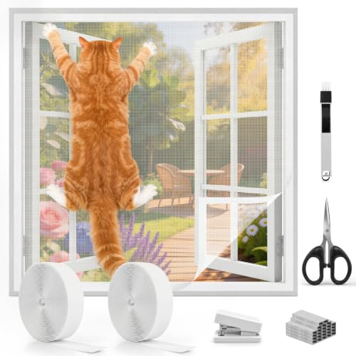 BELICOO Cat Window Guard, Thickened Self-Adhesive Window Fly Screen (White, 100x150cm)