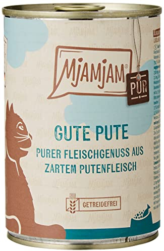 MjAMjAM - Premium Nassfutter für Katzen - purer Fleischgenuss - gute Pute pur, 6er Pack (6 x 400 g), getreidefrei mit extra viel Fleisch