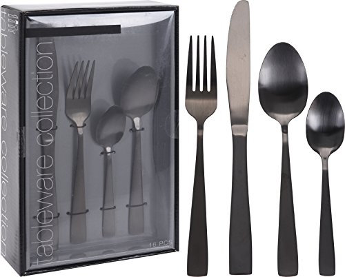 MATT BLACK 16 PIECE CUTLERY SET STAINLESS STEEL FULL PACKAGE