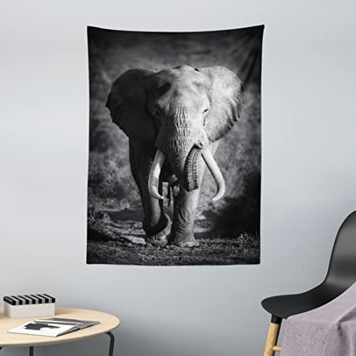 ABAKUHAUS Grau Wandteppich, Exotische Wildlife Elefant aus Weiches Mikrofaser Stoff Waschbar ohne Verblassen Digitaldruck, 110 x 150 cm, Grau