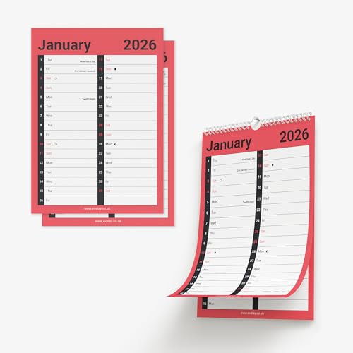 Kalender für 2021, Feiertage und wichtige Daten, A4, groß, extra breit, 2 Spalten, Monat, Wochenansicht, Wandplaner, Spiralbindung, für Zuhause, Büro, Schule, 1. Januar 2021 bis 31. Dezember 2021