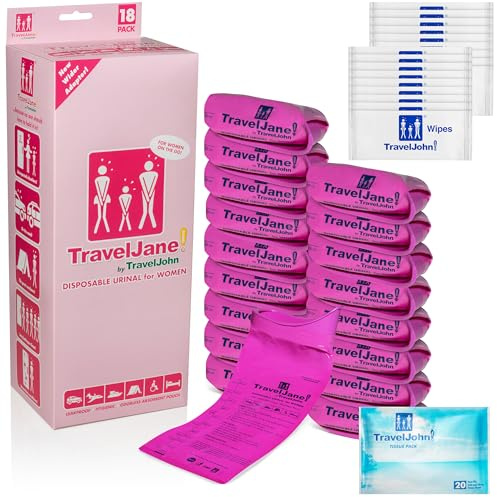 Travel Jane Kit de salle de bain d'urgence pour femme – Urinoirs portables pour voyage, camping, randonnée – Inodore, hygiénique, non toxique, jetable (1 pièce, 18 pièces)