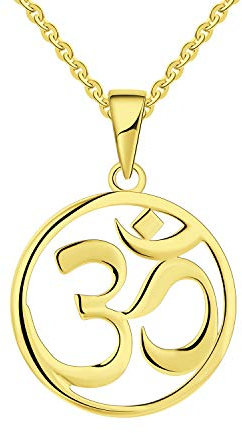 JO WISDOM Damen Kette Silber 925,Halskette Anhänger indische Yoga Om Ohm mit gelb vergoldet,Schmuck für Frauen