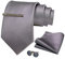 JEMYGINS Herren 9cm Breit Extra lang Krawatte und Einstecktuch Krawattenklammer Set Geeigneter Hochzeit Fest,grau
