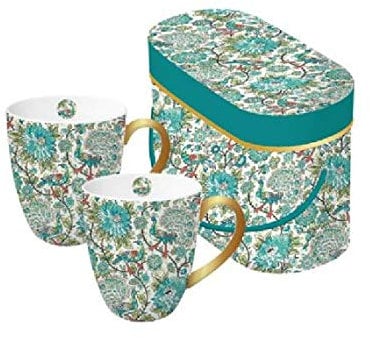 Paperproducts Design Henkelbecher 2er-Set, dekoriert, Magnesiumporzellan, 350 ml (Pavone Turkquoise)
