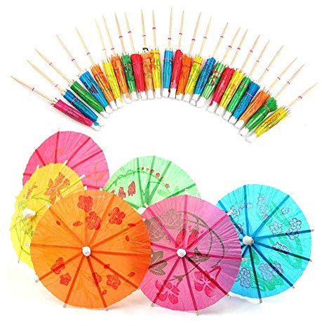 Paquet de 50 parapluies cocktail en papier mélangé Parasols pour fêtes Boissons tropicales Étiquette de fruits Cocktail de vin Accessoires Accueil Accessoires Portable et utile
