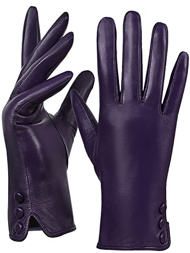 GSG SINCE 1998 Lederhandschuhe Damen Gefüttert aus Echtem Leder Touchscreen Winter Lederhandschuhe mit Fleece Gefüttert Violett L