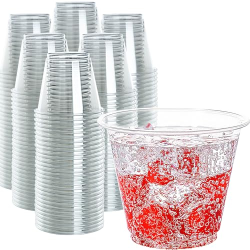 300 Count 9 Oz Clear Plastic Cups, PET Plastic Crystal Clear Cups, 9oz Disposable Cups for Party Wedding Event, Cold Drink Cup for Cocktail Champagne Sparkling Wine Whisky Juice Iced Coffee Soda Water