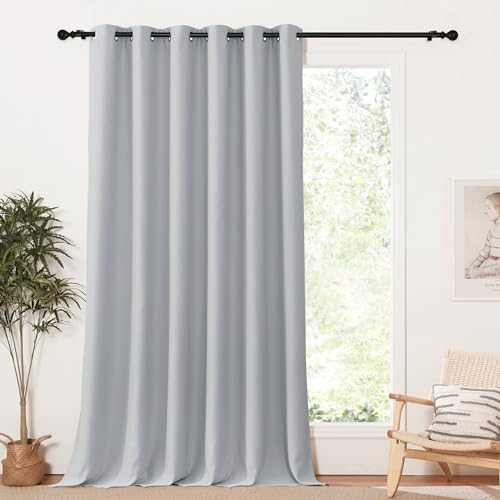 PONY DANCE Rideau Occultant Thermique - Rideaux Grand Largeur Isolant Lumineux Anti Chaleur Lumière Bloquer pour Chambre Tombé Lourd, Largeur 200 x Hauteur 245cm, Gris Argenté, 1 Pièce