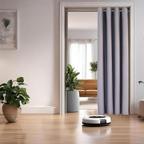 tinycurtains, Türvorhang mit Vorhangstange & Magneten zum Abdichten, einfache Montage ohne Bohren in 1 Min (195 x 150 cm hellgrau + Stange Silber 55-90 cm + 6 Magnete)