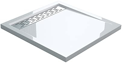 doporro Duschtasse Duschwanne 90x90x5cm flach aus Acryl in Weiß Quadratisch DIN-Anschlüsse für bodenebene Montage geeignet mit Abnehmbarer Abdeckung Xetro04W