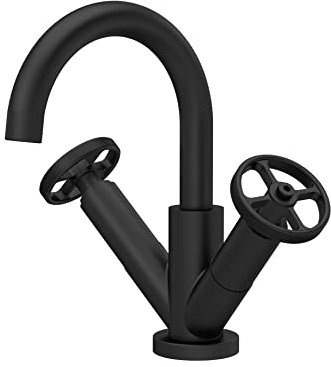 Hudson Reed TIW415 Revolution Modern Bathroom Industrial Mono Basin Mixer Tap with Swivel Spout and Waste, 230mm, Matt Black