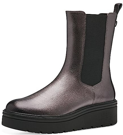 MARCO TOZZI Stivaletti Chelsea Donna in Pelle Sintetica Zeppa, Pewter, 40 EU