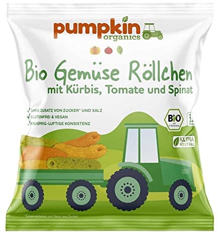 Pumpkin Organics Gemüse Röllchen - mit Kürbis, Tomate, Spinat, 20g (2er Pack)