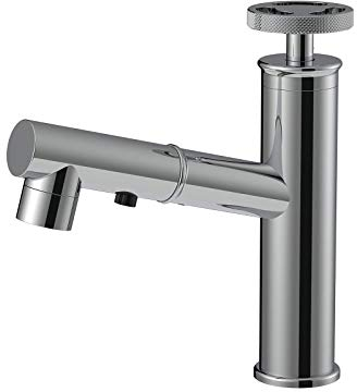 Waschbeckenarmaturen mit ausziehbarem Sprüher, Messing-Einhand-Waschtisch-Mischbatterie, Industrie-Warm-Kaltwasser-Waschtischarmatur, Sprüher, Bubbler, 2 Funktionen, Deckmontage, Chrom