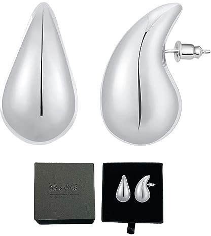 GoldenPlayer 18K Ohrringe Dupes, Ohrringe für Damen, Ohrringe Creolen für Damen, Hypoallergene 585 Vergoldete Ohrringe mit Ohrringbox (Silberne Waterdrop)