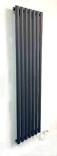 Manissa Electric Radiator 1600 H x 480 W Anthracite Oval Tube Single Panel Vertical Tall Column Radiator