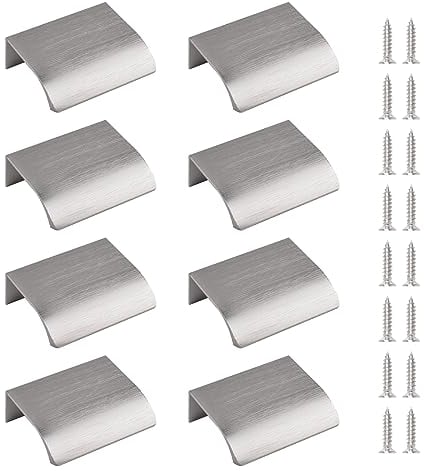 MOROBOR Finger Edge Pull, 8pcs Concealed Handle Modern Style Drawer Handle, Aluminum Alloy Invisible Handle Wardrobe Handle for Cabinet Hardware Drawer, 50mm/Brushed Nickel
