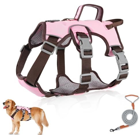Mehrzweck-Hundegeschirr mit Leine Set, Ausbruchsicheres Anti Zug Hundegeschirr, Anti Zug Geschirr Hund Sicherheitsgeschirr, Hundegeschirre Kleine Hunde für Kleine Mittelgroße Hunde(Rosa, L)
