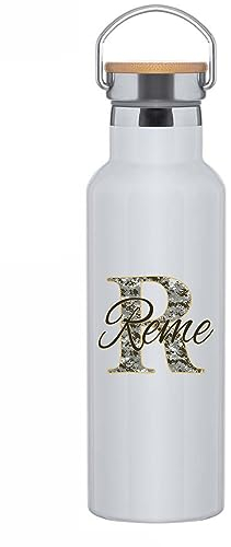 C&P Botella personalizada con nombre + inicial, Botella original tapón a rosca en acero inox, con detalle de bambú y asa integrada térmica de doble Capa bebidas frías 24h y Calientes 12h, 500 ml (11)