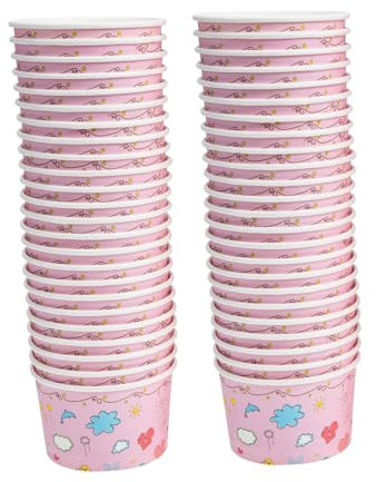 NIYANGLE 50 Pièces Gobelet En Carton Petits Gobelets à Dessert En Papier Pots De Yaourt En Papier Pots à Glace En Papier Bacs à Glace En Papier Coupes Rouges Pudding Fournitures De Bar