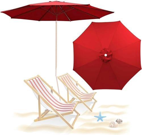 XENITE Housse de Rechange pour Parasol 6 Baleines/8 Baleines 3m,Toile de Rechange Rond Protection UV,Imperméable Tissu de Rechange pour Parasol (Auvent Uniquement) (Size:10FT/3M-6 Ribs,Color:Red)-1