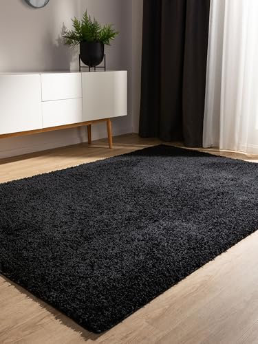benuta Basic Hochflorteppich Soho - schwarz 80x150 cm - Kuschelig Weicher Teppich im Minimalistischen Look - Pflegeleicht - Fußbodenheizung Geeignet
