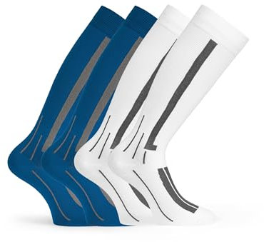 Basic Treasure 2 Paar Kompressionsstrümpfe Damen und Herren – Stützstrümpfe für Flug, Reise & Alltag (Weiß/Blau, 39-42)