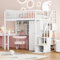 FEZTOY Kinderbett, Hochbett 90x200 mit Kleiderschrank und Tisch, Etagenbett mit Stauraum Treppe, Spielbett, Stockbett, Holzbett, Bettgestell, Jugendbett, ohne Matratze