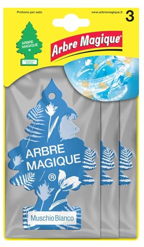 Arbre Magique, Profumatore Auto, Fragranza Muschio Bianco, Profumazione Moderna, Durata fino a 7 Settimane, Made in Italy, Formato Multipack da 3 Pezzi