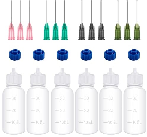 OTCRAFT 6Pcs/Pack 30ml Fine Tip Glue Applicators Set; Plastic Squeezable Dropper Bottles with Needle Tips; Precition Tip Empty Applicator Bottles for Paper Quilling DIY Craft, Acrylic Painting