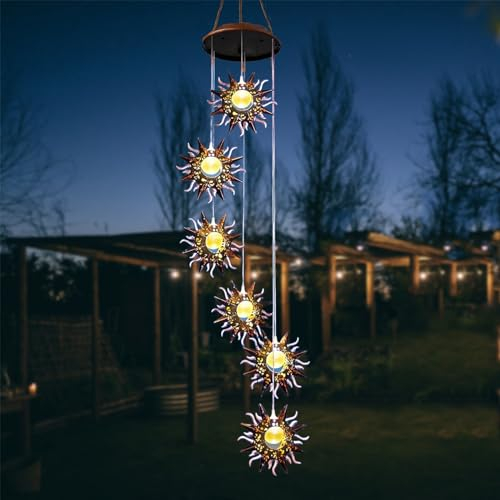 ZVO Carillon a Vent Exterieur, Carillon Solaire Extérieur éolienne Solaire Lampe de Jardin avec Soleil, Décoration Lumineuse Solaire Suspendre pour Balcon Terrasse