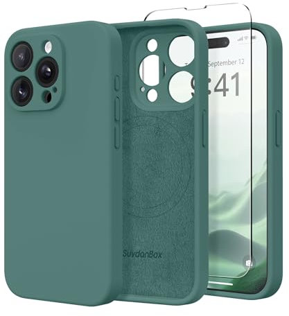 SuydanBox Magnetic for iPhone 13 Pro Case, Compatible with MagSafe, [Full Camera Protection][Screen Protector] Silicone Shockproof Protective Phone Case for iPhone 13 Pro 6.1, Midnight Green