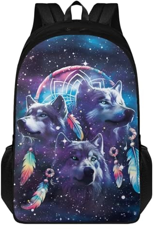 Renewold Kinder-Rucksack für Jungen und Mädchen, lässiger Tagesrucksack, Vorschule, Grundschule, Schulranzen, Schüler, Büchertasche, Wolf Traumfänger, One size