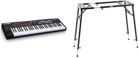 M-Audio Oxygen Pro 61 – 61 Key USB MIDI Keyboard Controller With Beat Pads, MIDI & TIGER KYS21-BK Adjustable Platform Keyboard Stand - Flat Top Stand for Keyboards and Mixers - Black