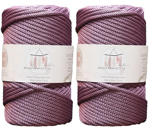 Makromecity 2 Strang Makramee Garn 5mm x 95m Premium Polyester Makramee Schnur Polypropylene Basteln für Wandbehänge Umhängetasche Handtasche Runner Schnullerkette Platzteller (Pflaume)