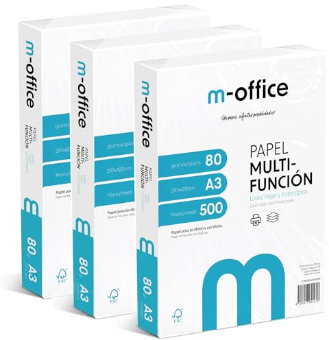 A3-Papier, 80 g, 3 Packung mit 500 Blatt, Multifunktionspapier für Inkjet- und Laserdrucker, A3-Blätter, 297 x 420 mm, ideal für Büro und Zuhause · m-office (1500 Blatt)